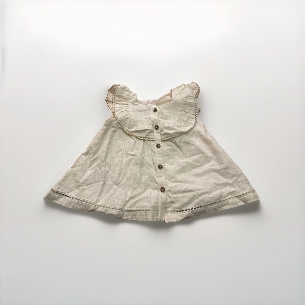 NEW SHABBY CHIC beige Cotton Girls Button Down Flowy Top Size 18 Months